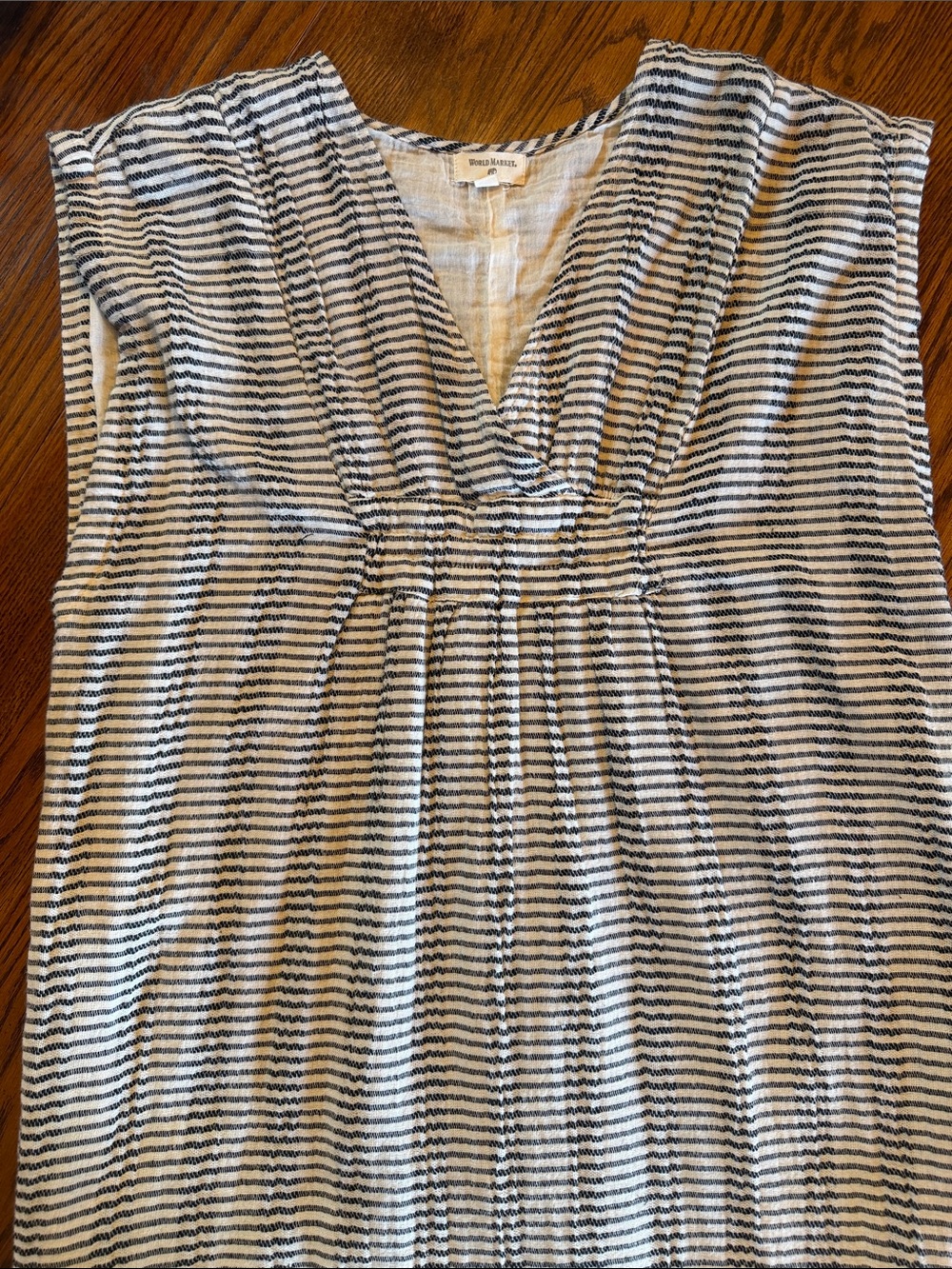 Cost Plus World Market Black and White Striped V-Neck Dress